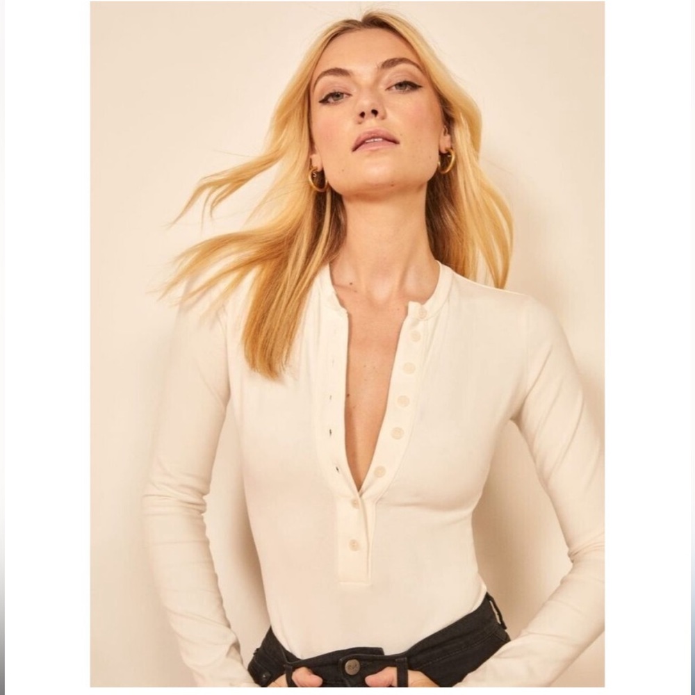 Reformation long sleeve white bodysuit Henley